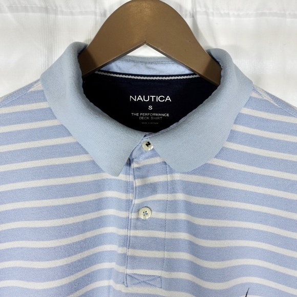 Men's | Nautica | Light Blue Horizontal Striped Polo Shirt Top - Picture 2 of 12